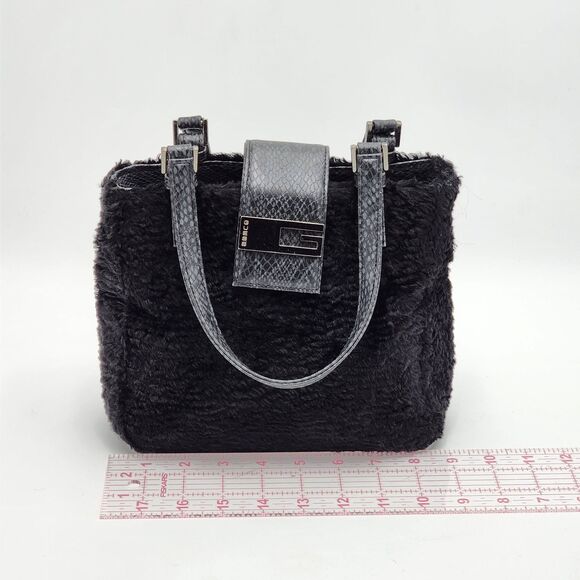 Guess Vintage Y2K Black Sherpa Fuzzy Mini Tote Handbag HTF - Picture 8 of 10